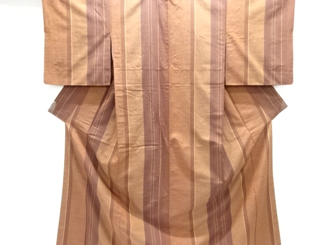 縞に亀甲絣織り出し手織り紬着物